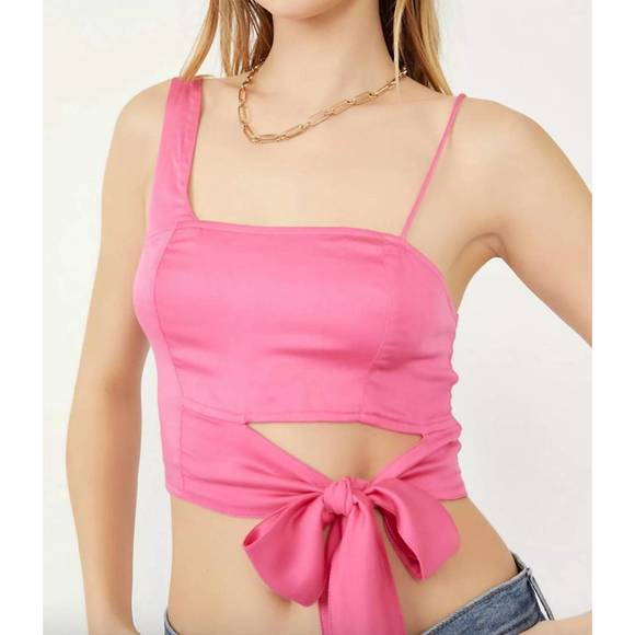 NEW FREE PEOPLE mila tie front crop top in festival fuchsia - Picture 2 of 3